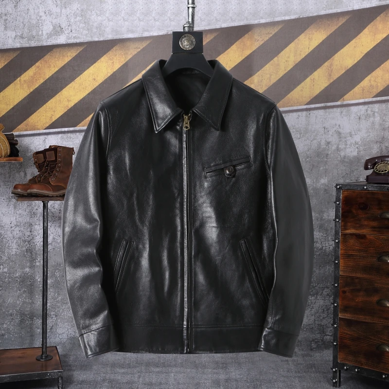 

Ретро-куртка 940S из натуральной овечьей кожи без подкладки, приталенная, тонкая, в мотоциклетном стиле, модная городская модель для мужчин среднего возраста