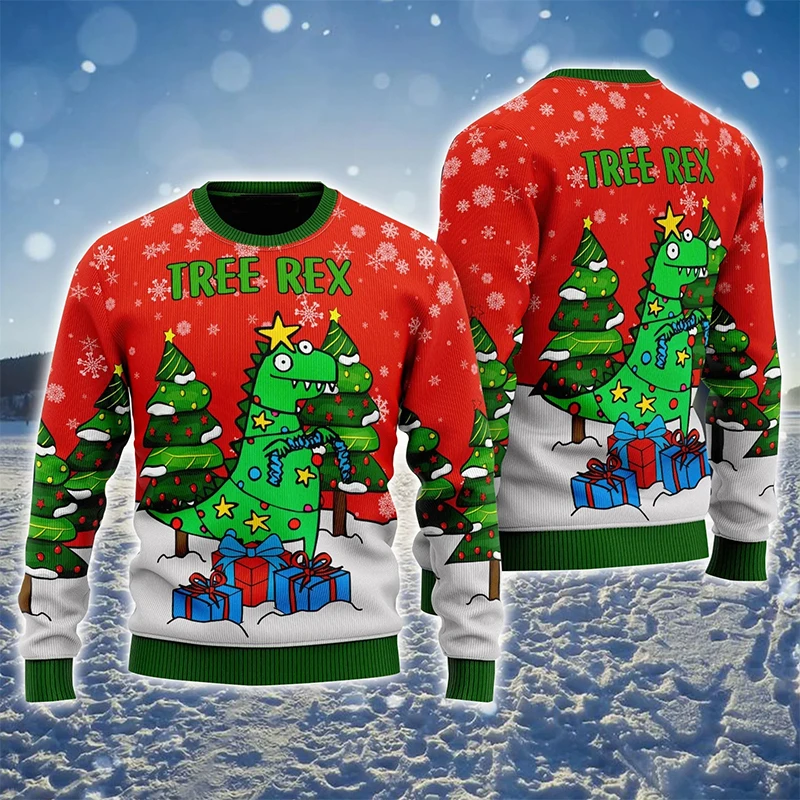 

Funny Tree Rex Christmas Ugly Sweatshirts New Fashion Cartoon Dinosaur Graphic Sweater For Women Clothes Xmas Boys Gift Tops GYM