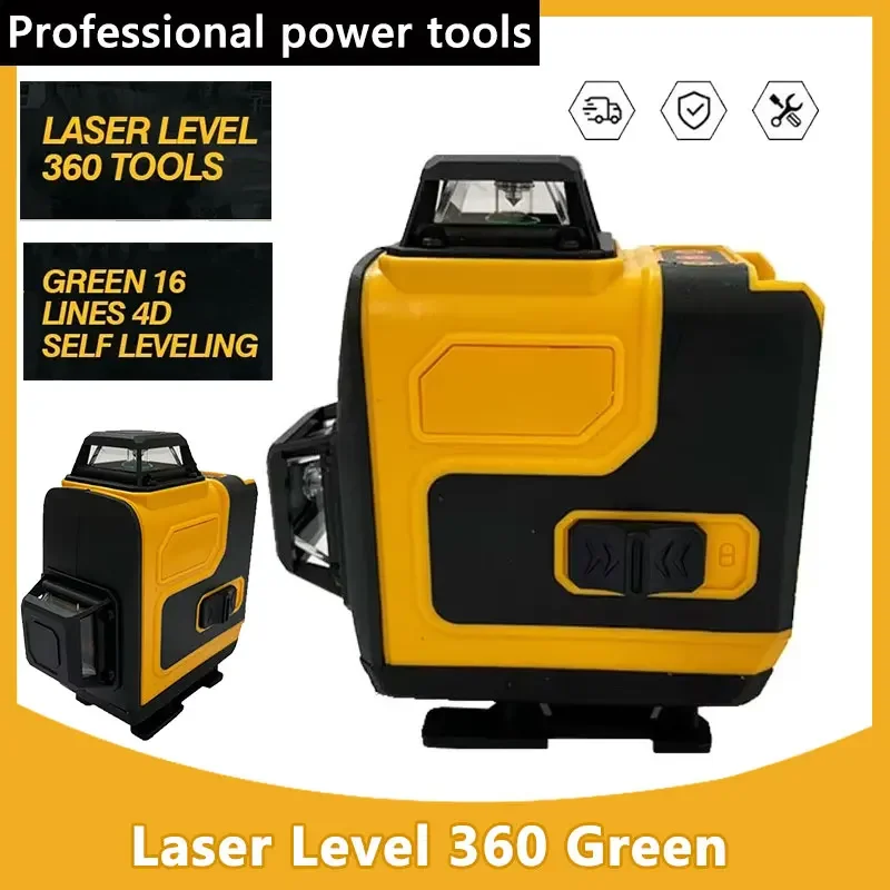 

Laser Level 360 Green 16 Lines 4D Self Leveling 360 Horizontal Vertical Super Powerful construction Tool Fit Dewalt 18V Battery