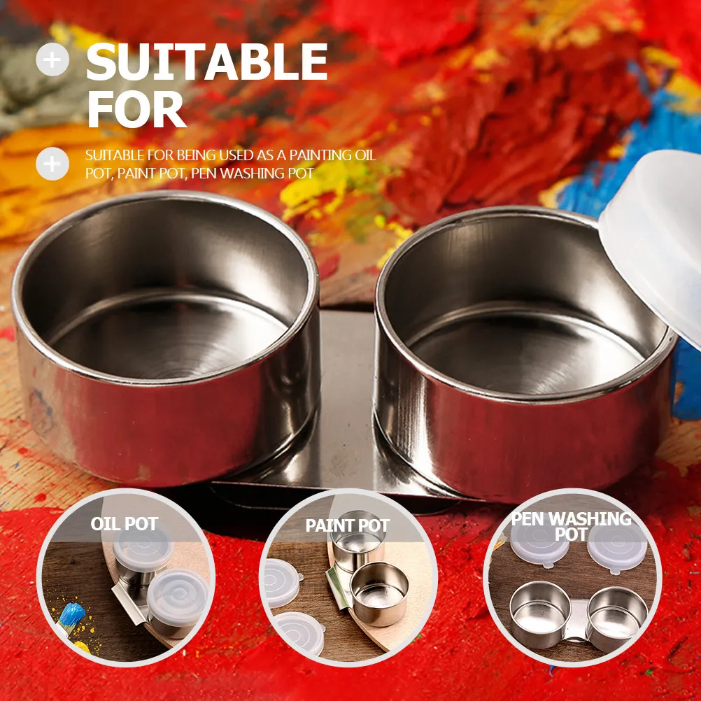 2Pcs Painting Brush Washing Pot Stainless Steel Plastic Brush Cleaner Lid Pen Washing Pot for Oil Paint Pigment Mixing