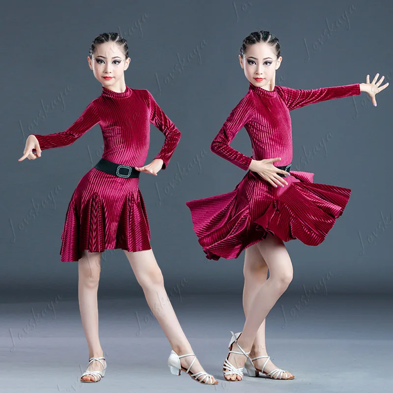 أزياء الرقص اللاتيني للأطفال للخريف والشتاء، ملابس أداء الرقص اللاتيني للأطفال البنات، ملابس الأطفال