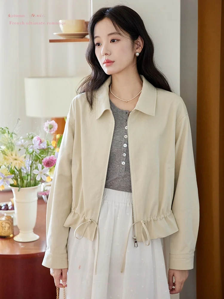 

Женская куртка Moriirose с отложным воротником и завязками, в стиле ретро, осенняя, повседневная, из хлопка, верхняя одежда