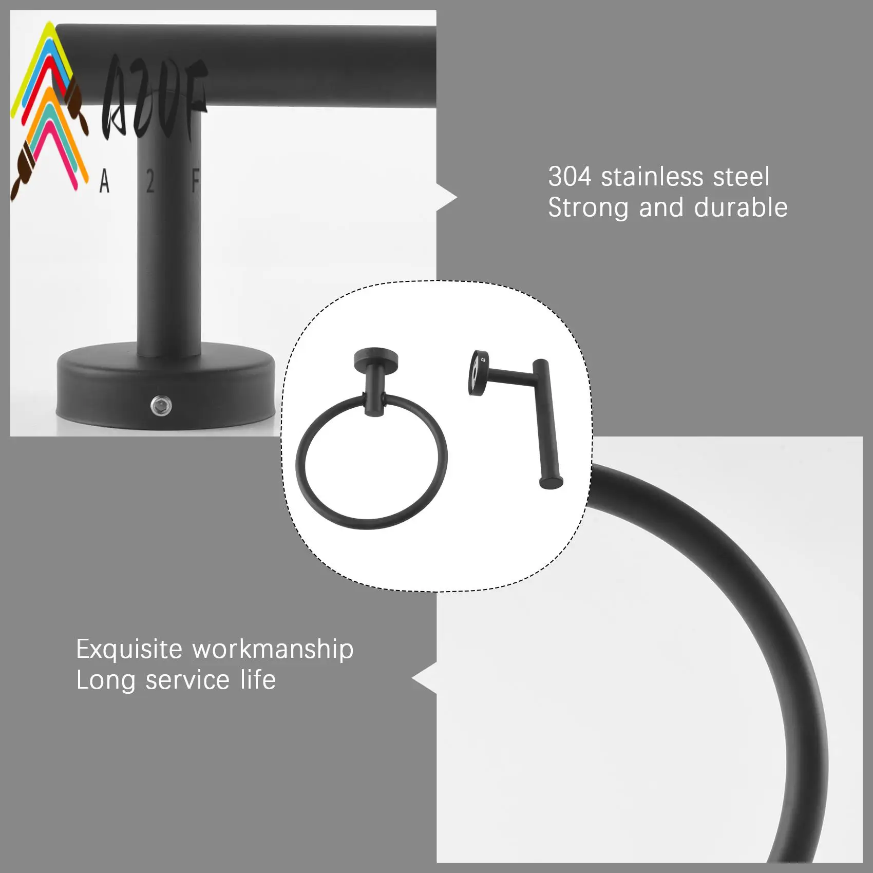 

A20F-2 шт. фурнитура для ванной комнаты, черное кольцо для полотенец и держатель для туалетной бумаги, держатель для полотенец для ванной комнаты из нержавеющей стали, держатель для полотенец