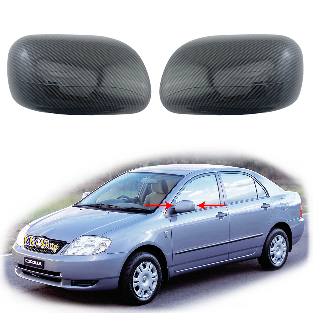 Car Modification Accessories Carbon Side Door Mirror Covers Trim Paste Style For Toyota Corolla 2001 2002 2003 2004