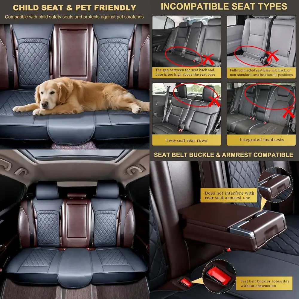 

Rear Bench Leather Car Seat Covers – Waterproof, Universal Fit for Most Trucks, Jeep, SUV, Pickup, Luxury Back Seat Protectors(F