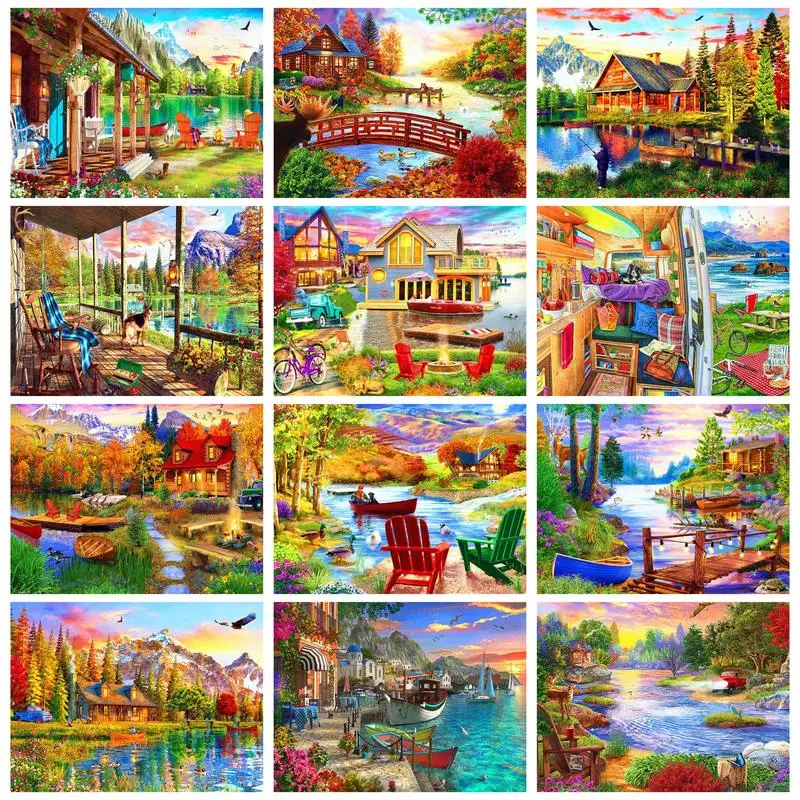 

GATYZTORY Acrylic Painting By Numbers Handicrafts Countryside Forest Pictures By Numbers For Adults Home Decors Autum Scene Gift