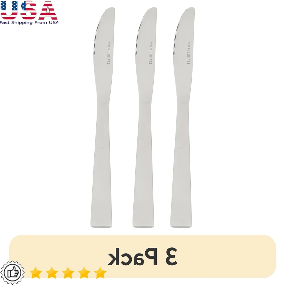 

3 Pack Stainless Steel Dinner Knife Set Ergonomic Design Durable Kitchen Utensils Perfect Everyday Use Housewarming Gift