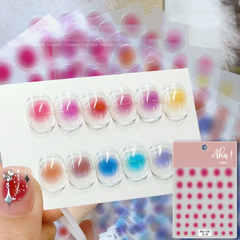 1pcs Gradient Blending Effect Round Nail Art Sticker Candy Color Powder Blusher Self-adhesive Nail Decals Kawaii Nail Decoration