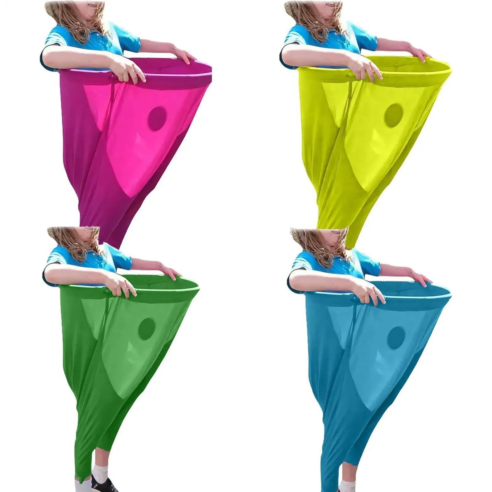 Bolsas de carrera de saco para niños, juegos de carreras de relés en el patio trasero, juego de pantalones elásticos gigantes divertidos con 2 pelotas hinchables para festivales de césped, cumpleaños