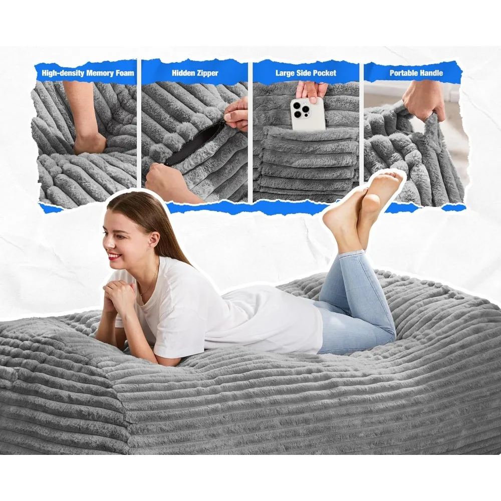 كرسي بين باج كبير للبالغين مع غطاء قابل للإزالة، مقبض محمول، كرسي صالة مريح لغرفة المعيشة #5