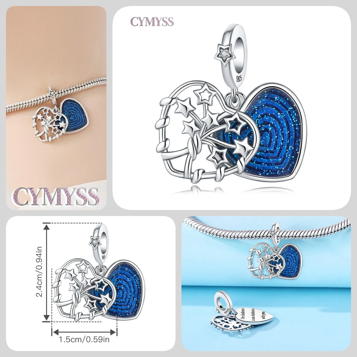 925 Sterling Silber Stern Niedlicher Mond Schlafmützen-Anhänger Charms Passend für Halskette Armband DIY Schmuck Perfektes Party-Geschenk-Accessoire – Detail 4