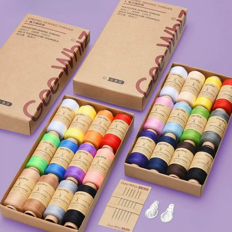 12 قطعة خيط الخياطة المنزلية جلد البقر الكرتون اللون مخيط يدويا لفة صغيرة 402 الملابس مخيط يدويا إبرة الموضوع 200 متر/لفة #1