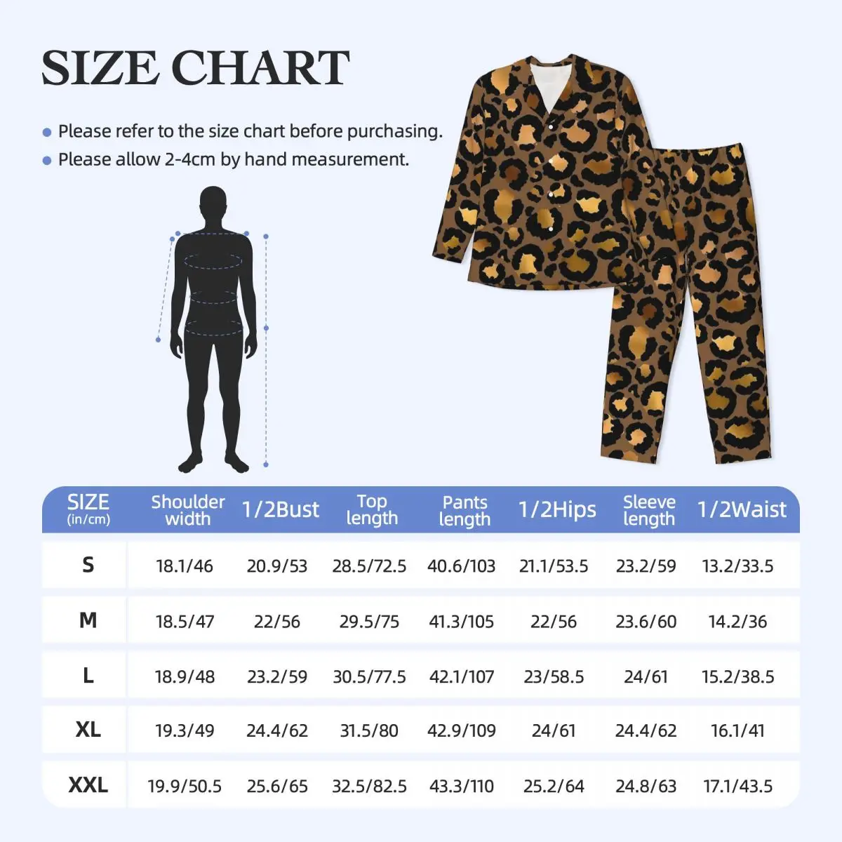 Pigiama Uomo Oro e Marrone Leopardo Sonno Indumenti da notte 2 Pezzi Retro Pigiama Set a maniche lunghe Kawaii Abito da casa oversize