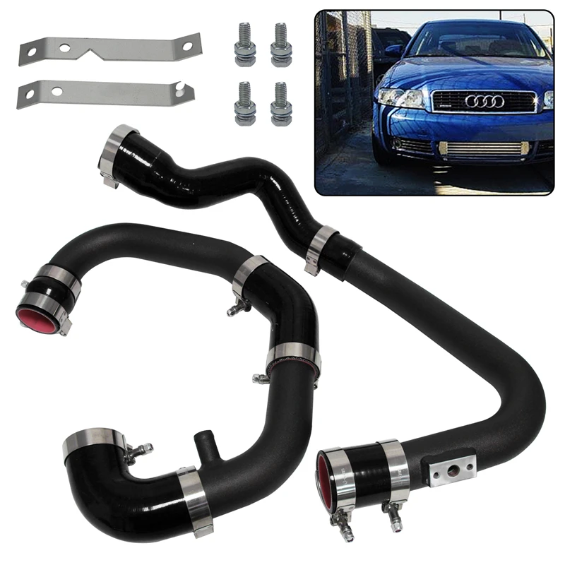 Intercooler Piping Fit For 02-06 Audi A4 1.8T Turbo B6 Quattro Bolt On Front Mount Black