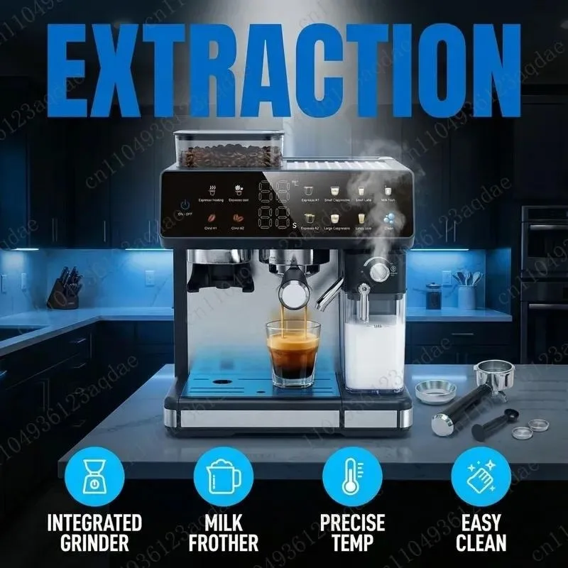 Large Screen Touch Coffee Machine Semi-automatic Espresso Machine Grinding Brewing Steam