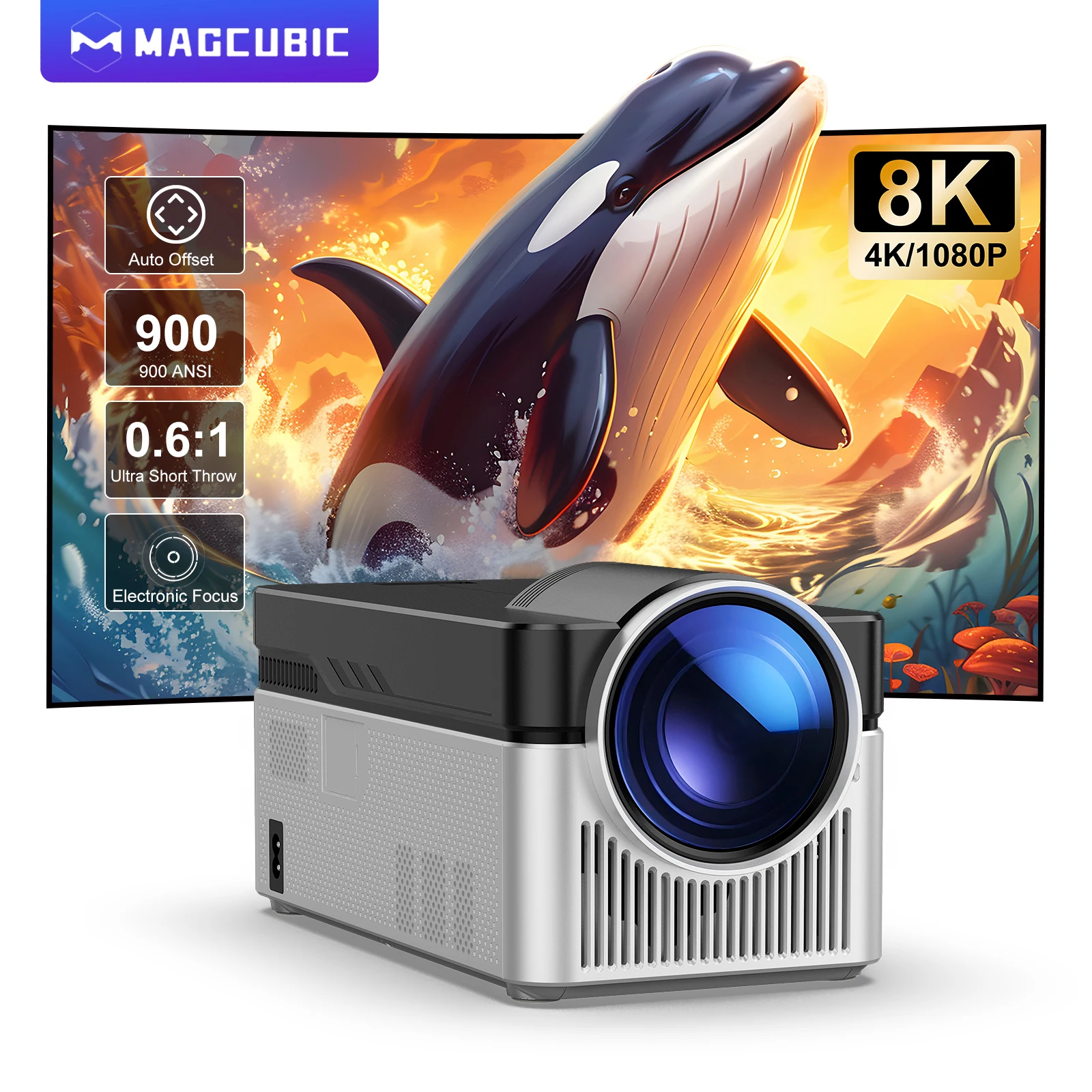 Magcubic  HY450 Projector With Ultra Short Throw Auto Offset 1080P 8K Electronic Focus 900 ANSI Air Mouse Voice Assistant H716