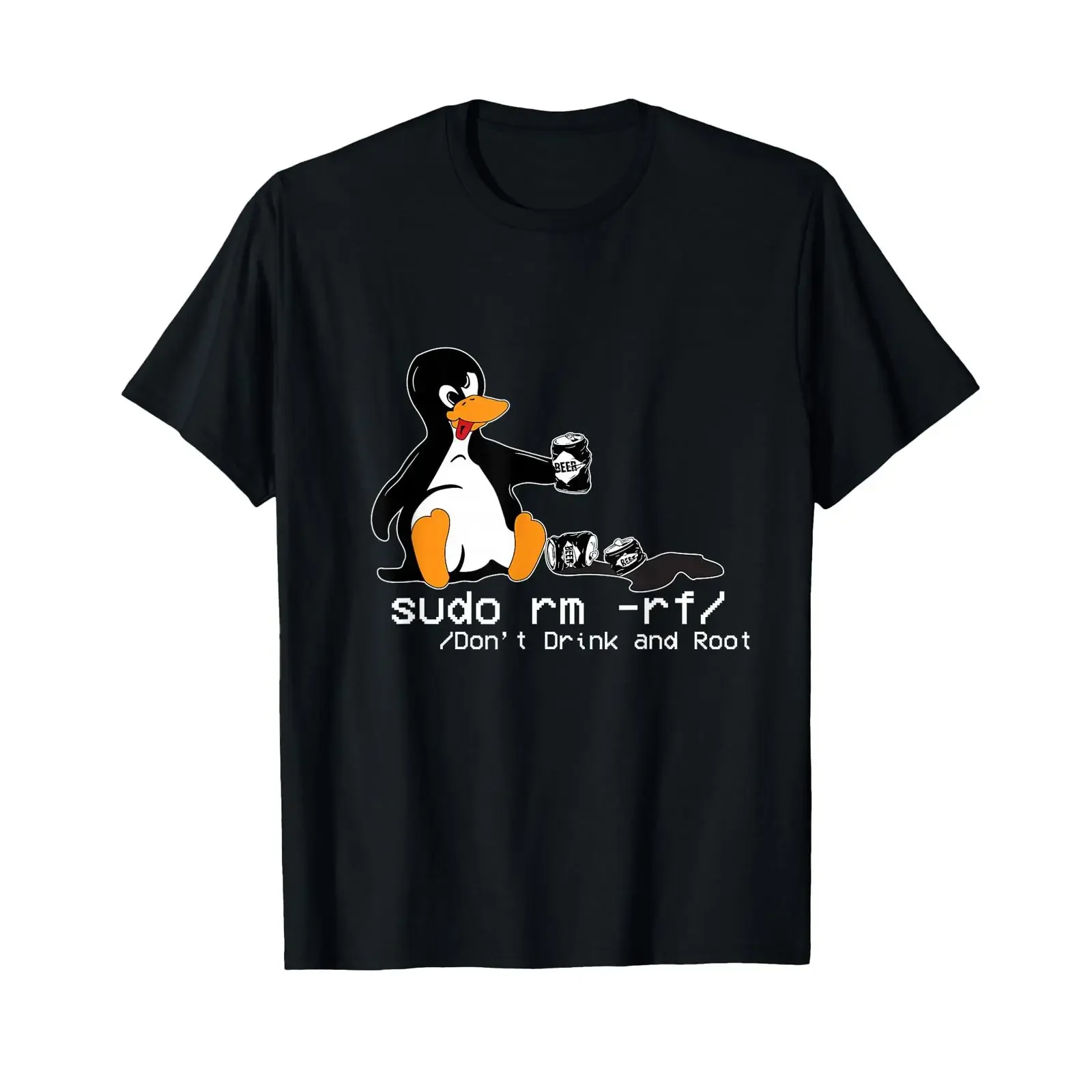 Tux Linux Pinguin Sudo Rm Rf Computerfreak Hacker T Shirt vintage Washed Stretched Top For Everyday Wear Comfortable Breathable