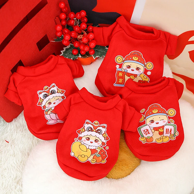 Chinese New Year Winter Clothes Year Of The Snake Big Red Coat Warm Cartoon Printed Snake Hoodie Autumn And Winter Pet Clothes