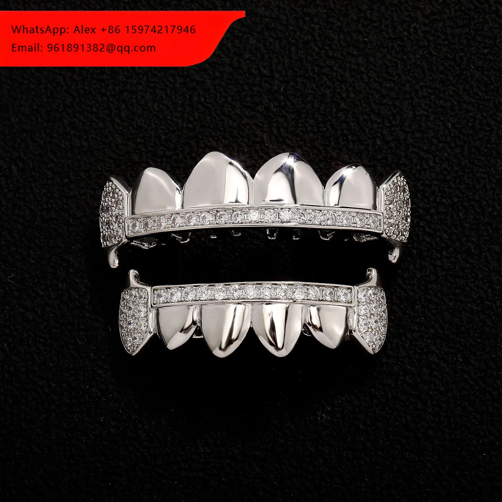 Iced Out Bar 12 Diamonds Teeth Grillz 18k Gold Plated Brass Metal Cubic Zirconia Bridge Teeth Grillz