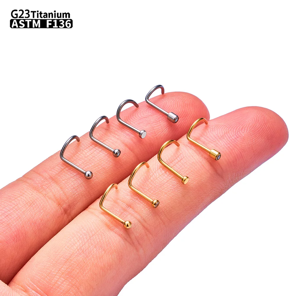 10PCS G23 Titanium piercing Hook shaped Earrings nose piercing nose stud nose rings ASTM-F136 20G body jewelry