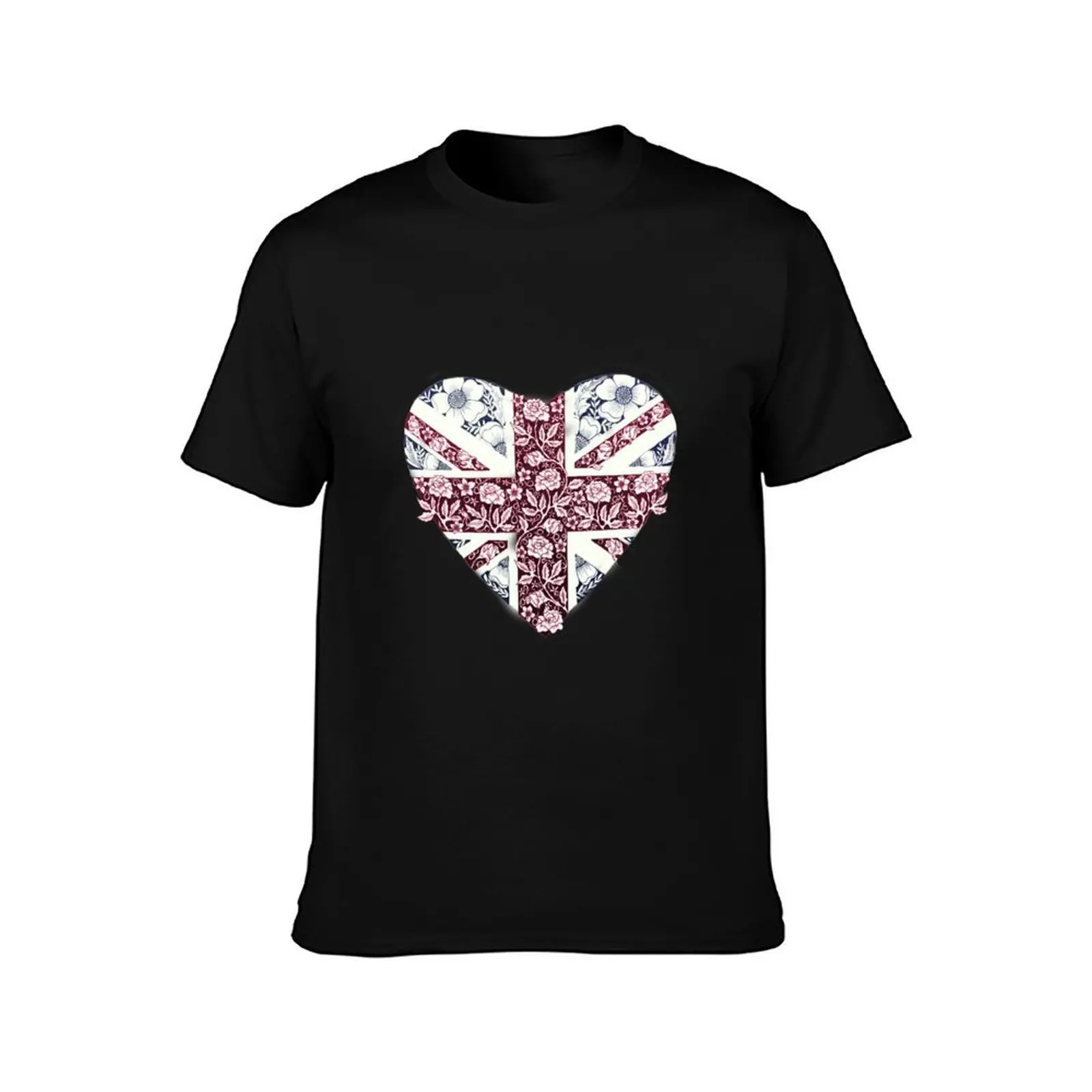 Floral Union Jack Heart T-Shirt Basic All Season Solid T-Shirt