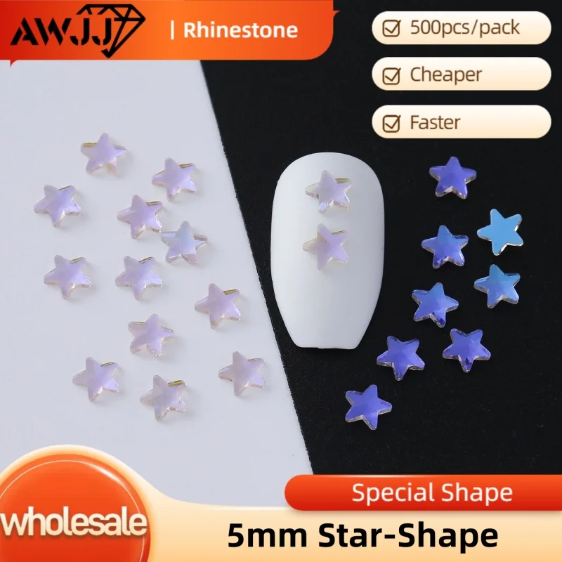 AWJJ 500pcs 5mm Star-Shaped Self-Adhesive Nail Art Rhinestone Shiny Nail Diamonds - Ideal Manicure Materials for Stunning Nails