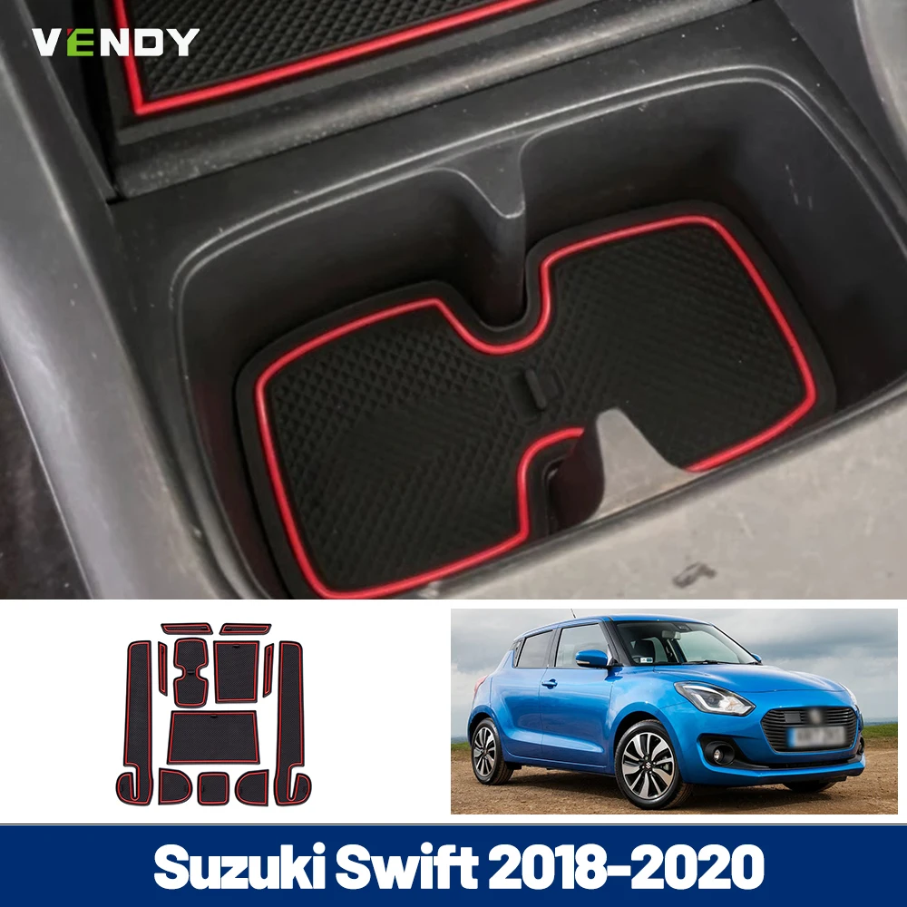 1Set Car Gate Slot Mat For Suzuki Swift 2018 2019 2020 Auto Anti-Slip Rubber Cup Pads Interior Accessories