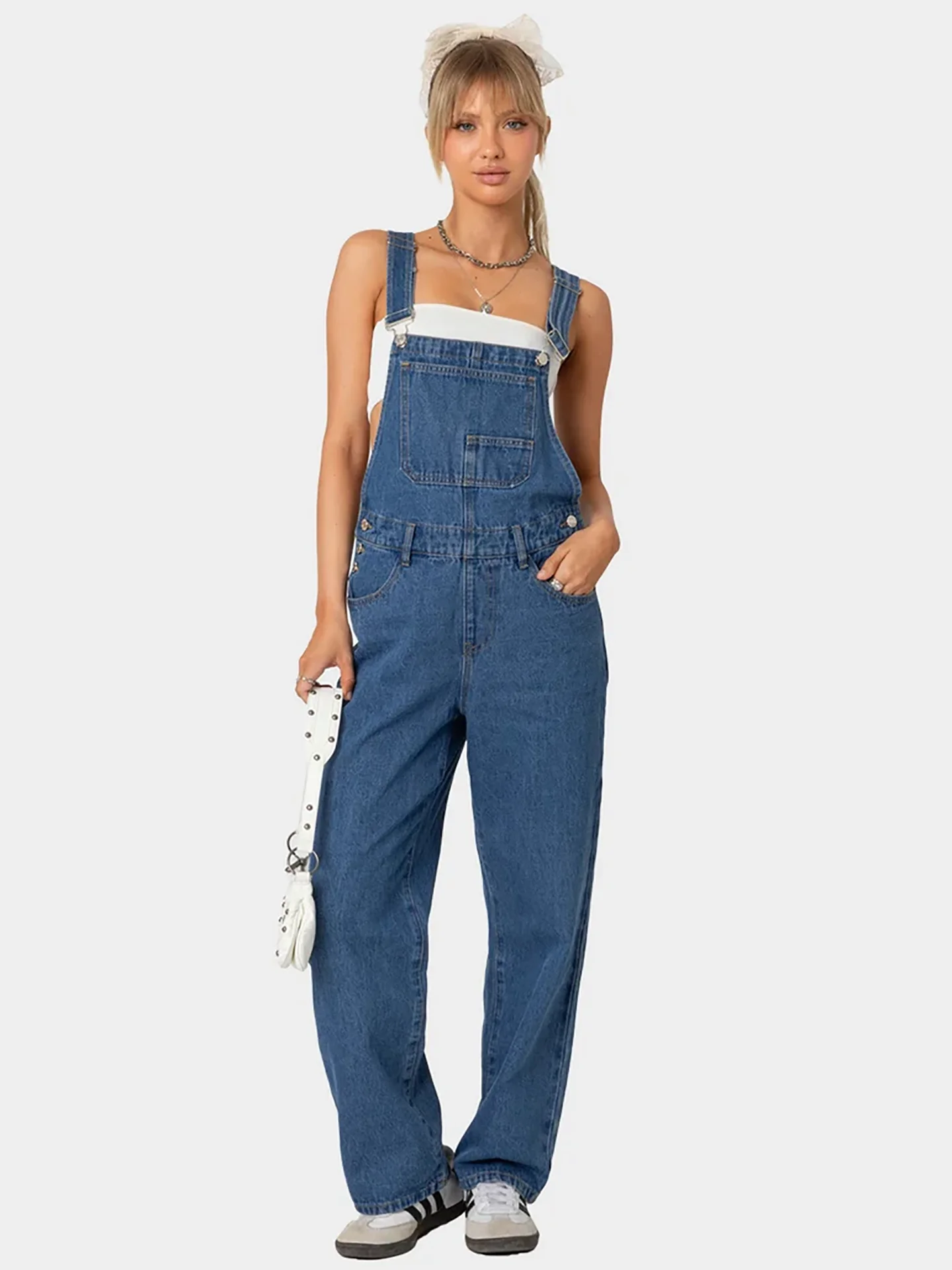 Casual Washed Cotton Straight Leg Jeans Overalls Sweet Cool Basic Loose Fit Blue Denim Women's Casual Wear All Seasons