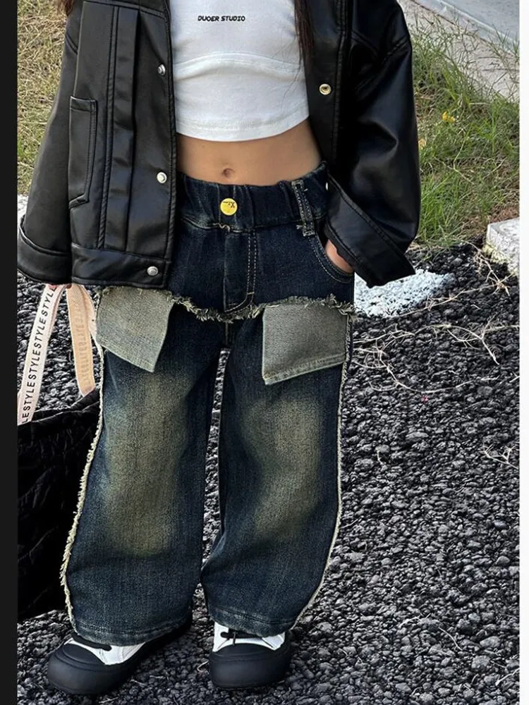 

Джинсы для девочек, детские брюки, брюки для девочек, детские широкие брюки, детские мешковатые джинсы для детей 2–7 лет, джинсы для подростков