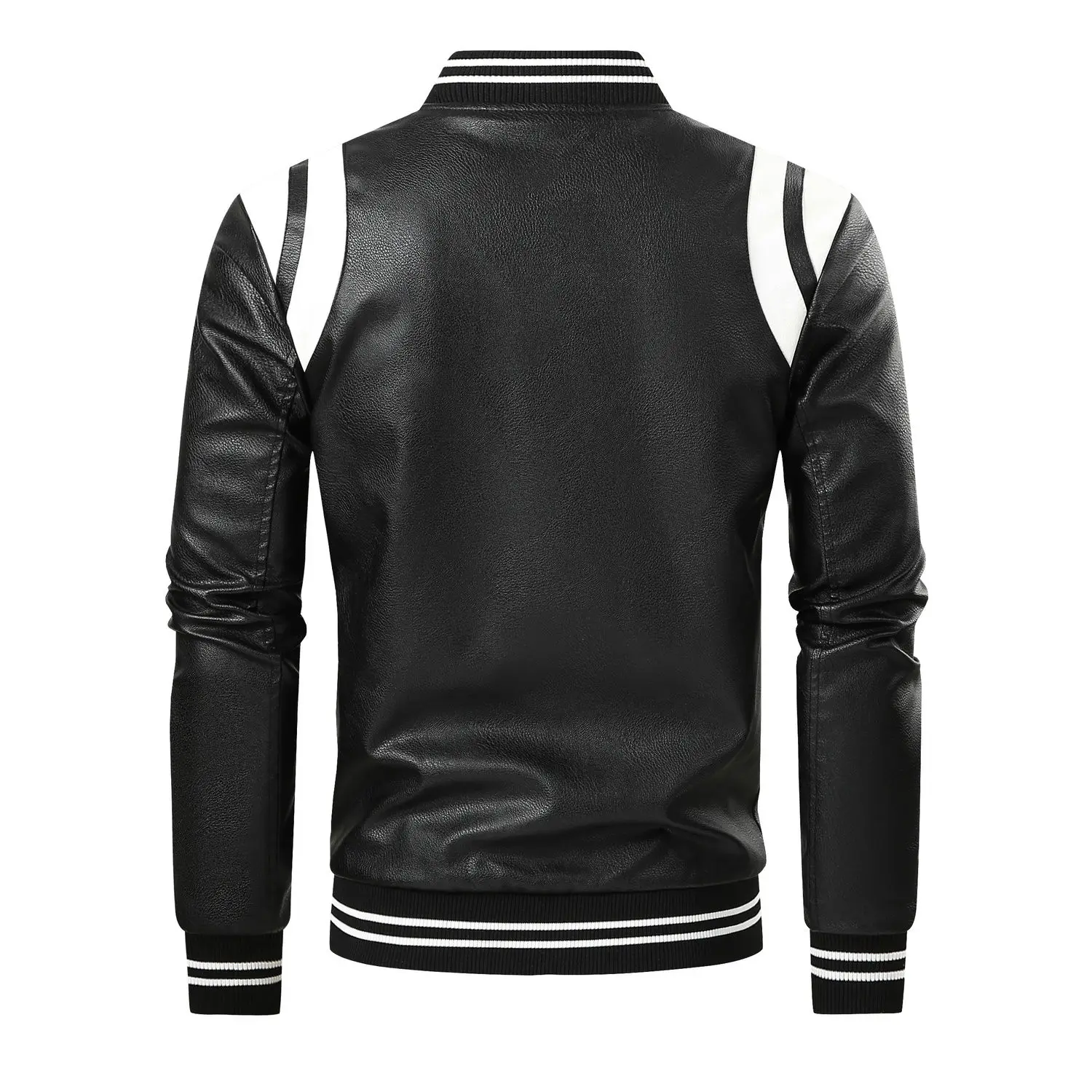 Men's Leather Casual Jacket Vintage Men's Stand-Up Collar Windproof Motorcycle Riding Fleece Leather Jacket