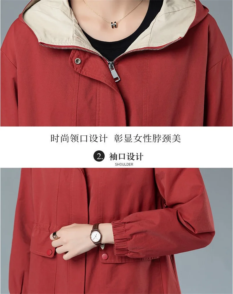 ฤดูใบไม้ผลิและฤดูใบไม้ร่วง 2024 ผู้หญิงสั้นTrench Coat Hooded Zipper Tie-Inแจ็คเก็ตสไตล์อังกฤษหลวมเสื้อผู้หญิงเสื้อผ้า