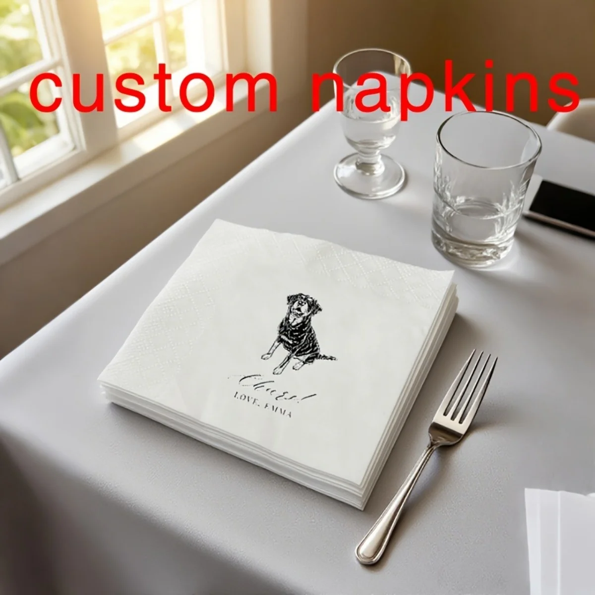 Custom disposable square napkins—suitable for weddings, parties, anniversaries, events, holidays, and gatherings; bulk customiza