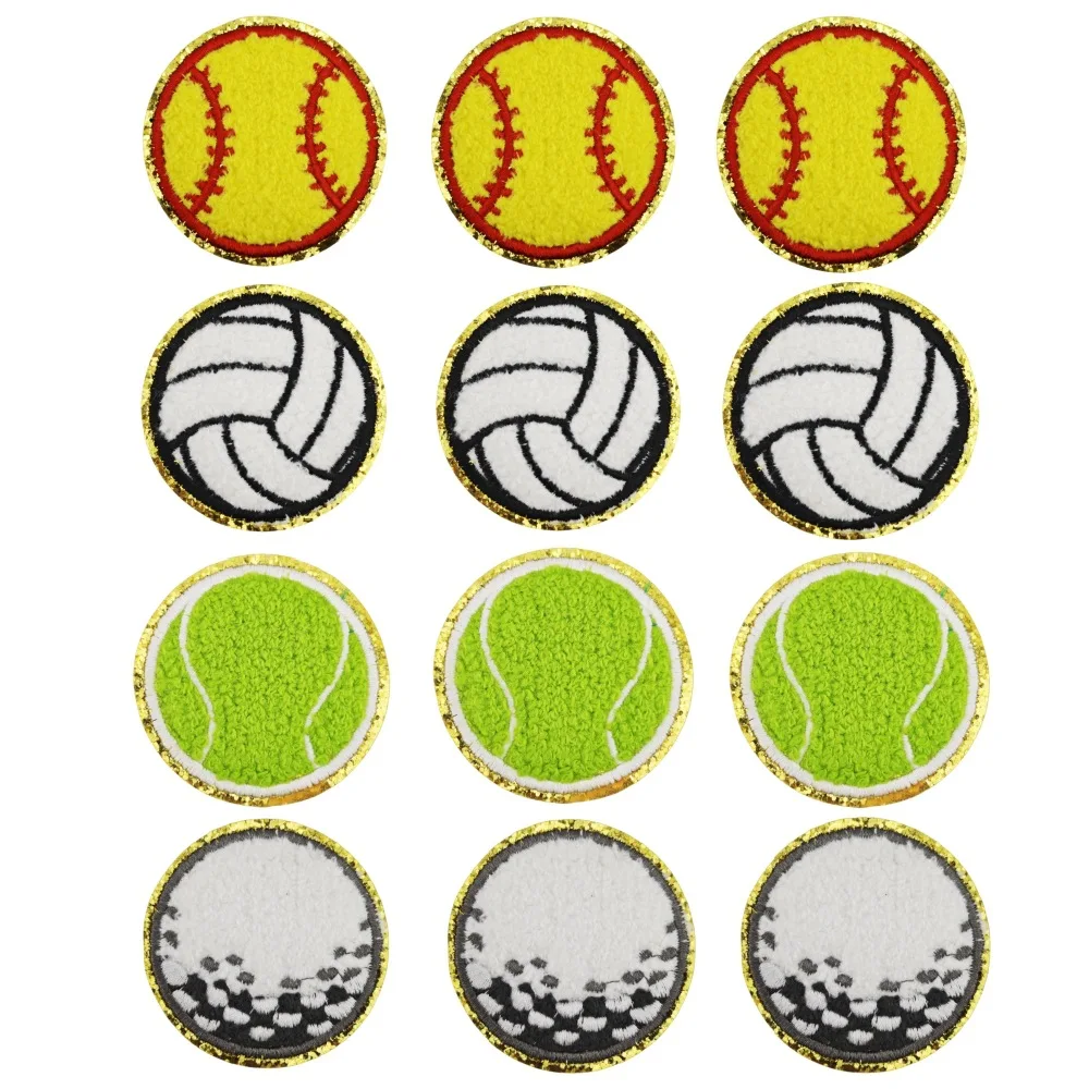 Chenille Glitter Embroidered  Patches Iron on Baseball PatchesStickers Sport Volleyball  for Jeans Clothes Backpack Badge