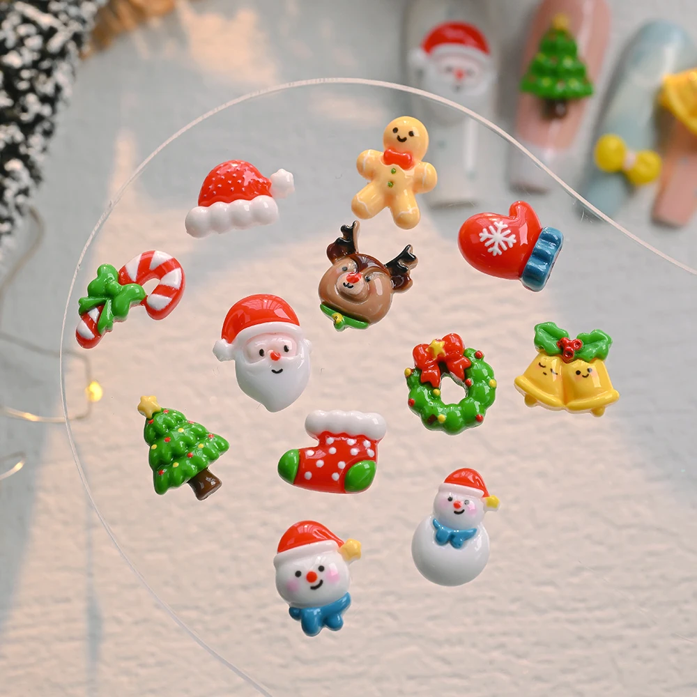 36 Uds. De bonitos dijes navideños 3D para uñas, corona de Papá Noel, alce, muñeco de nieve, hombre de jengibre, decoraciones artísticas para uñas, suministros para uñas de Navidad DIY