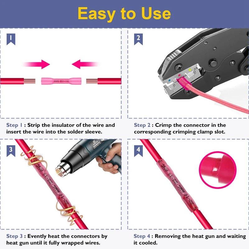 210PCS Heat Shrink Butt Connectors, Marine Grade Electrical Wire Connectors Kit, For Cable, Boat, Wiring