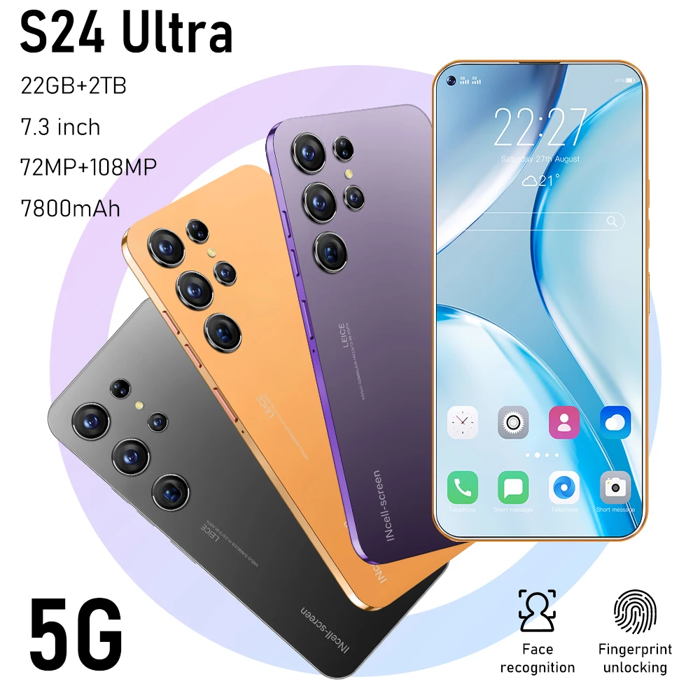 

S24 Ultra Original smartphone 5G 7.3 HD Screen 22GB 2TB Dual SIM Cell 7800mAh Battery Hot New Mobile Phones Global Version