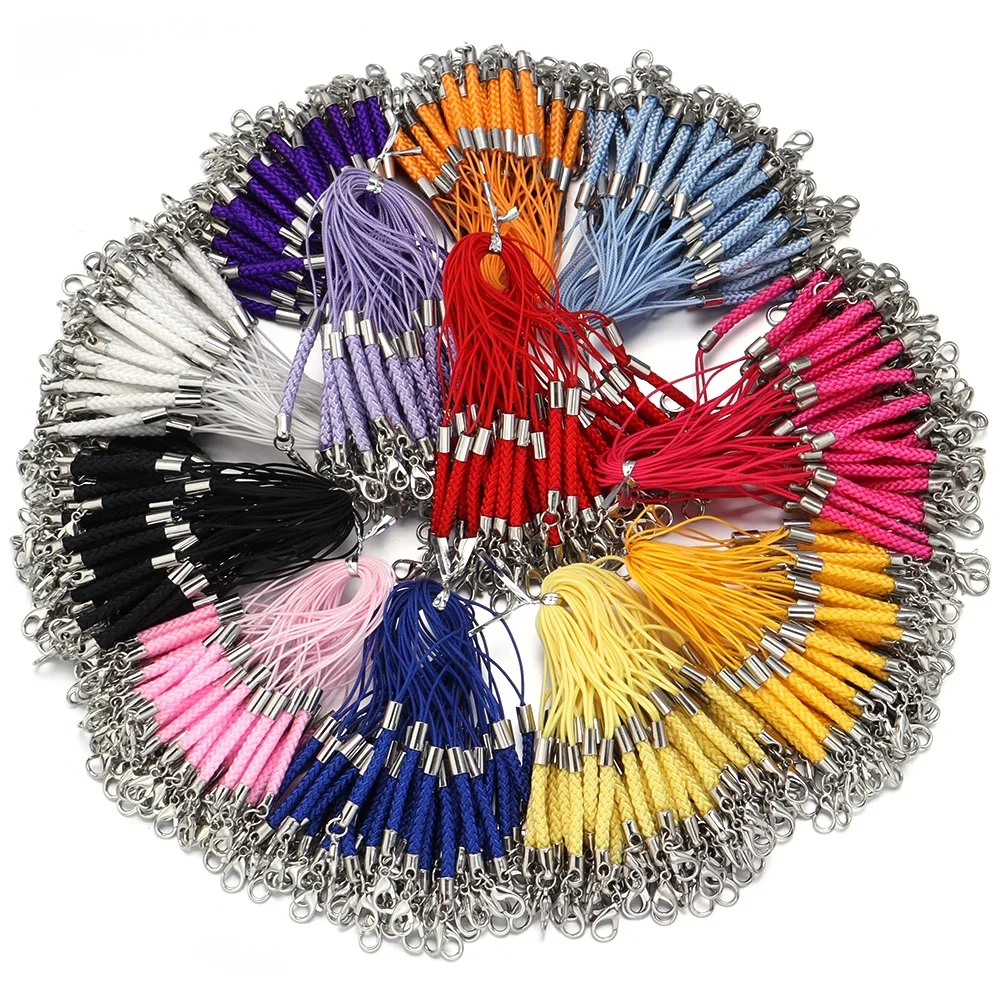 10pcs/lot 9cm Multicolor Braided Lanyard With Lobster Clasp Phone Strap Chains Braided Cord For DIY Keyrings Jewelry Accessories