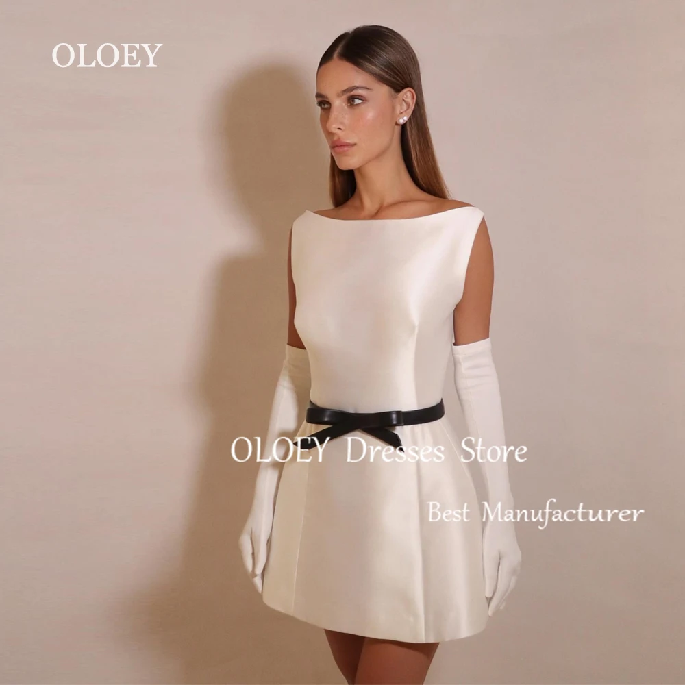 

OLOEY 2025 New Ivory Short Wedding Dress With Gloves Women Photoshoot Mini Bridal Gown Customized Plus Size Cocktail Dress