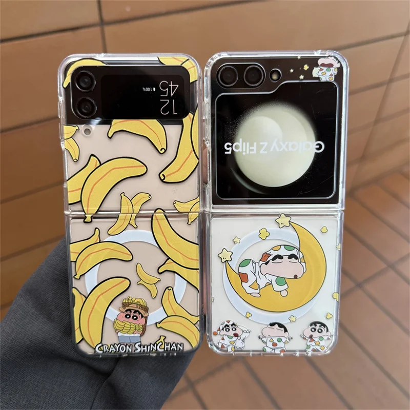 Niedliche 3D-Comic Crayon Shin-chan faltbare Magsafe Wireless Charge Case für Samsung Z Flip 6 Z 3, 4, 5, 6, 7, Cartoon-Magnethalter