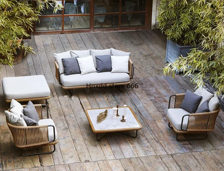 Outdoor-Sofa Innenhof Rattan Stuhl Kombination