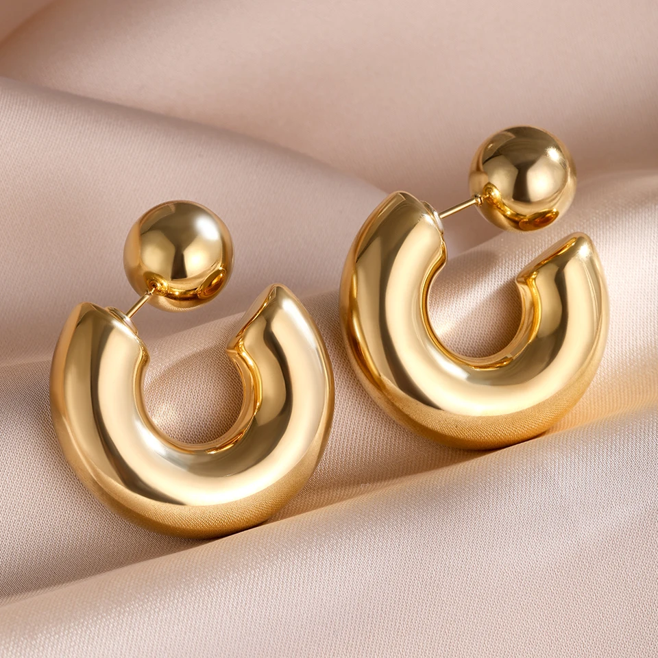Boucles d'oreilles créoles épaisses et lisses en acier inoxydable Yupsk plaqué or 18 carats PVD, texture attrayante, accessoires pour femmes, cadeau