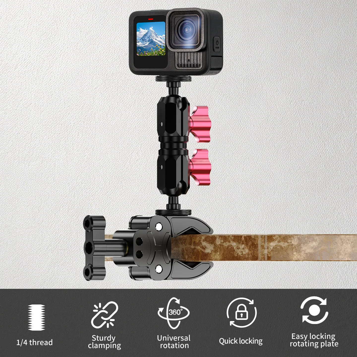 Doppelte Verriegelungsknöpfe 17mm Kugelkopf Magic Arm Mehrwinkel-Verstellbar für DJI OSMO Pocket4 GoPro Insta360 Kamera Aufhellungslicht-Halterung – Detail 2