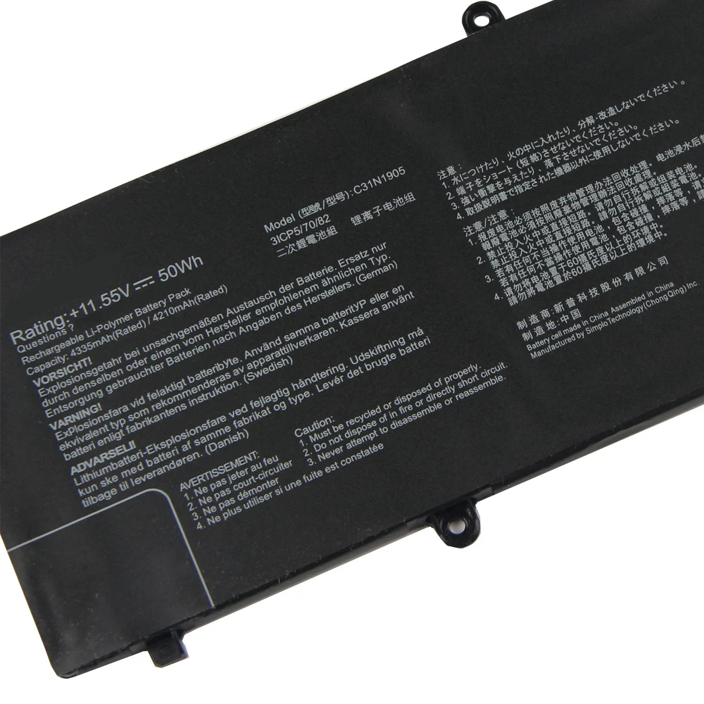 Replacement Battery C31N1905 For ASUS S5600F S433FL S521FA S533F ADOL14FLC S4600F 4335mAh C31N1905 Rechargable Batteries 50Wh