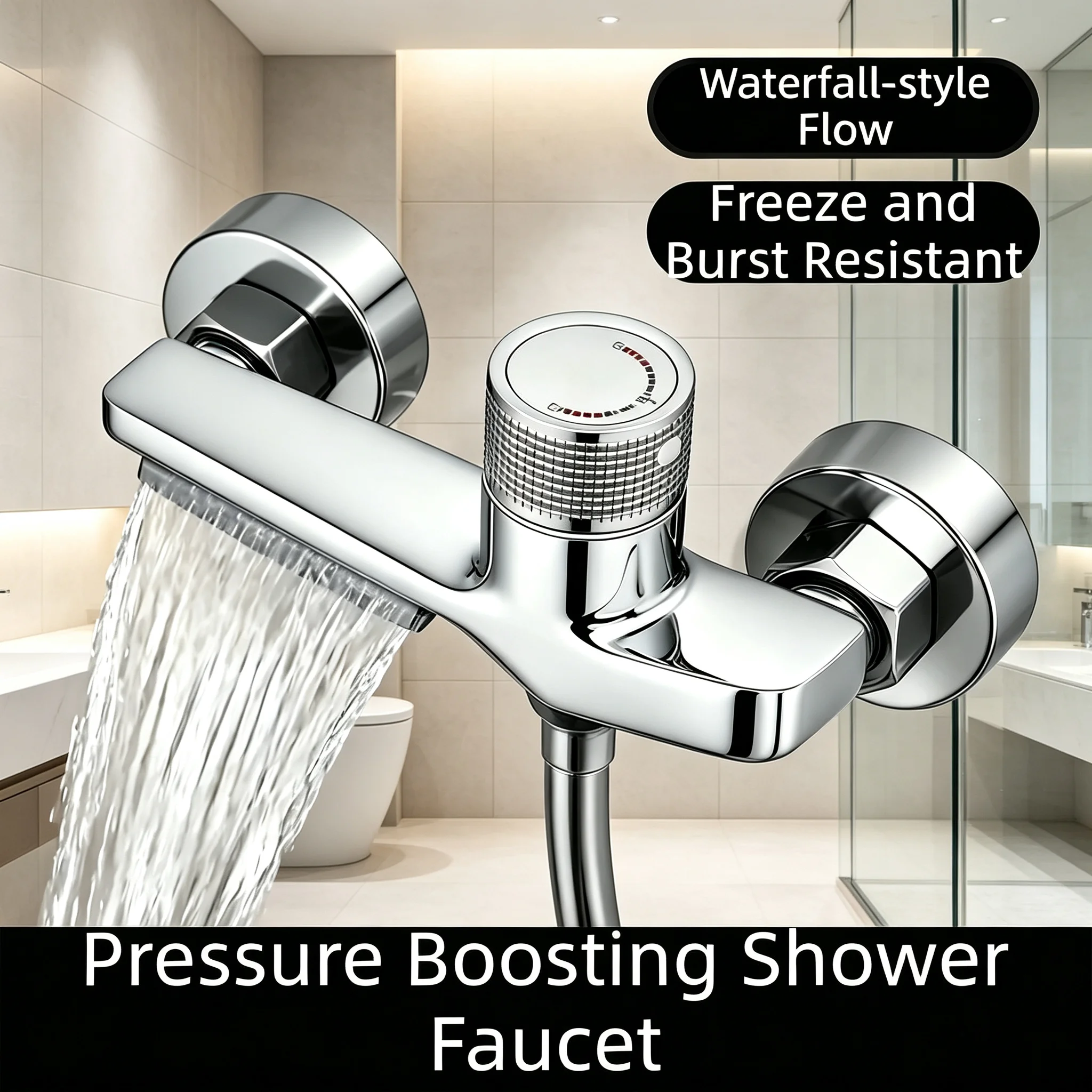  High‑Pressure Waterfall Shower Faucet Adjustable Temperature & Outlet External Shower Head Strong Water Flow Anti‑Freezing