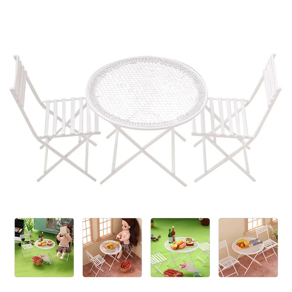 

1Set Miniature Coffee Table Iron Mini House Furniture Lightweight Chic Table Chair Kids Room Decor Mini House Ornament
