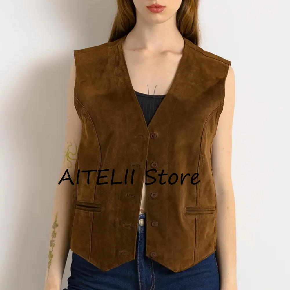 Women's Sleeveless Vests Women's Suede Vest Casual New in Coats & Jackets Elegant Woman Coat Autumn New Products Mantel Lady Top