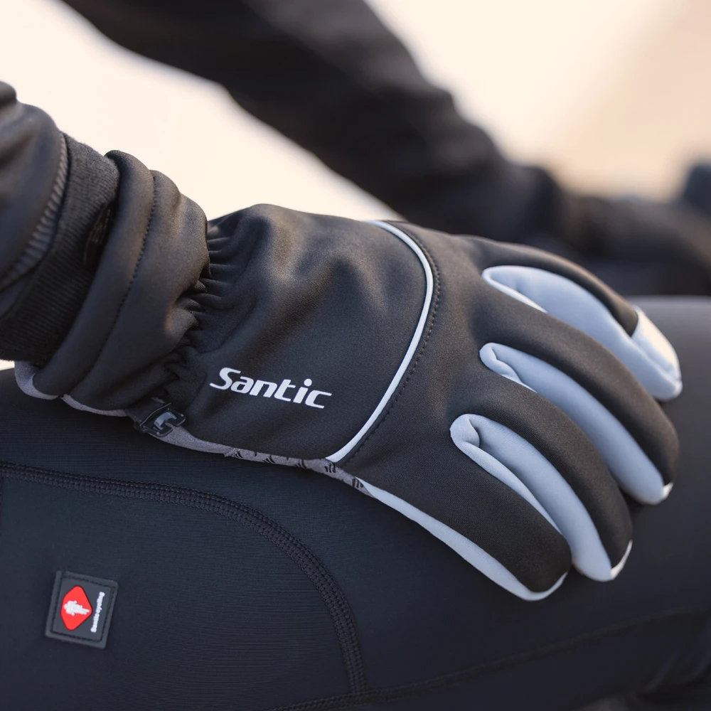 Santic Winter Cycling Gloves Keep Warm Bike Cycling Gloves MTB Windproof Long Finger Gloves For Men K3P151