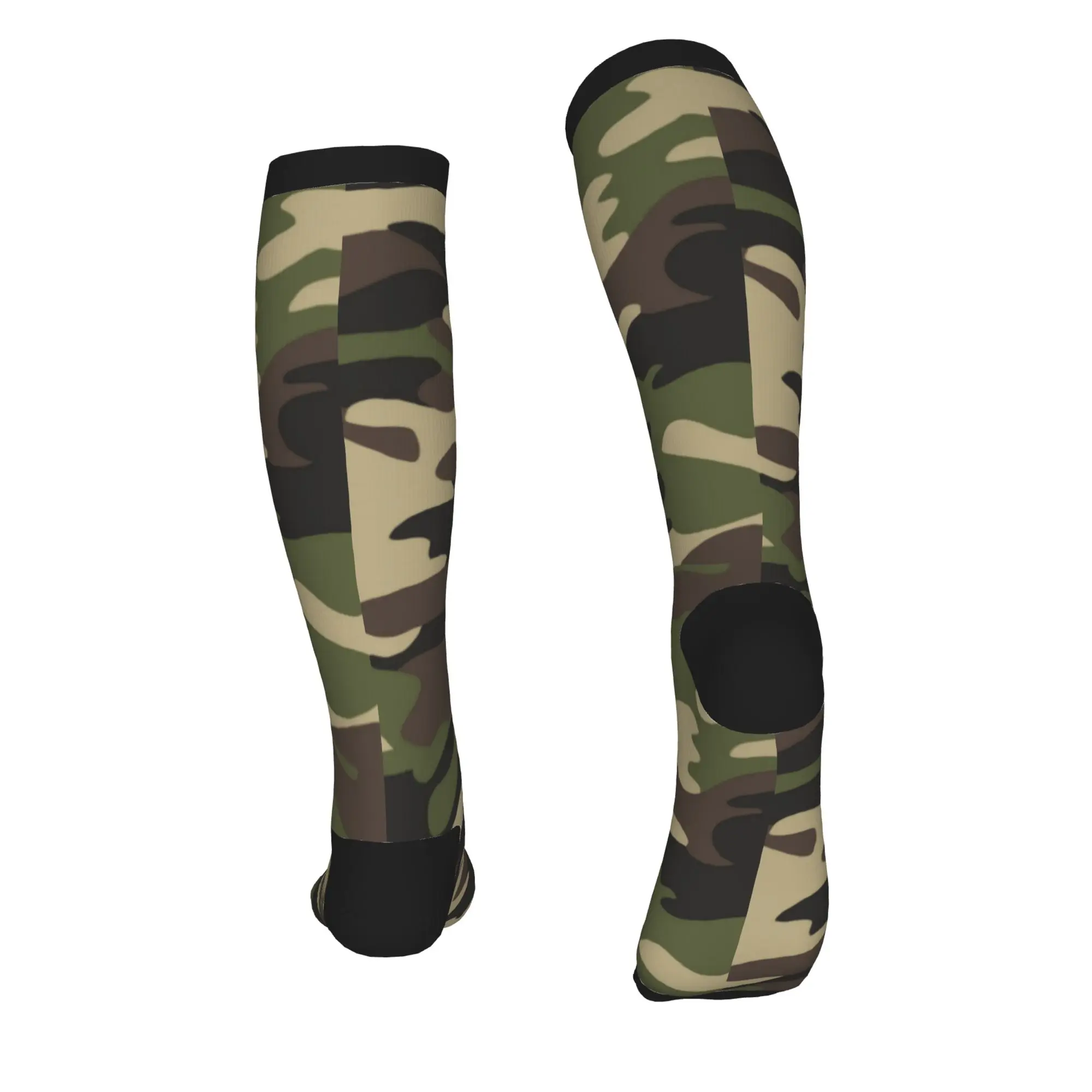 Green Brown Military Camouflage Mens Sports Compression Socks Funny Army Jungle Camo Spring Summer Autumn Winter Dress Socks view 3