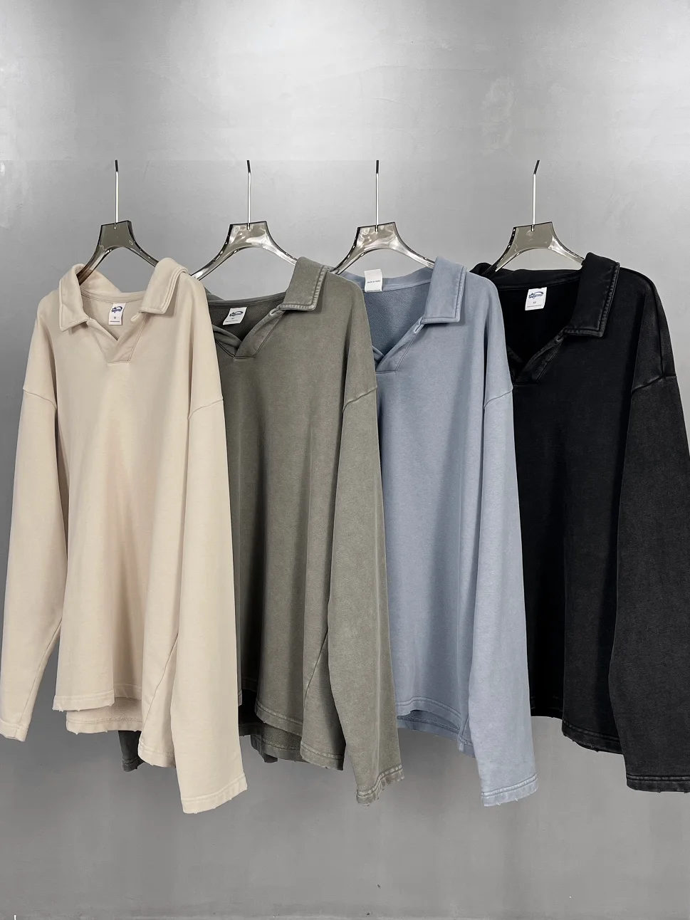 

Винтажная толстовка с длинным рукавом, плотная (400 г/м²), с отложным воротником, молодежная, модная, повседневная, хлопковая