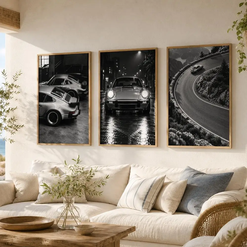 Classic Sports Coupe Painting Calligraphy 3 PCS Vintage Fashion Canvas Wall Art Prints for Living Room Decor
